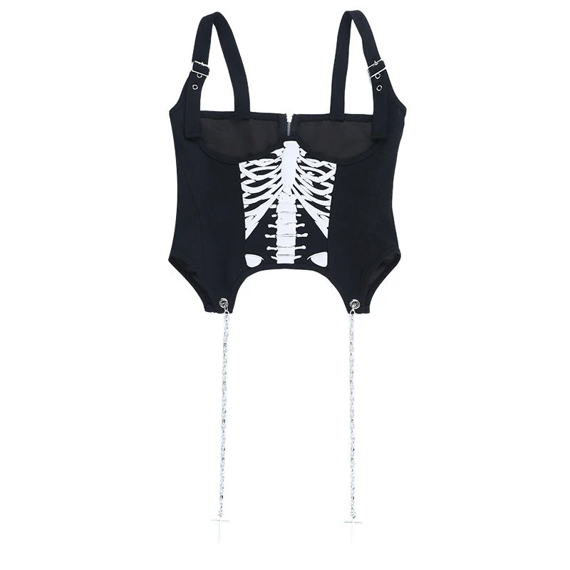 Goth metal chain bone pattern cami top