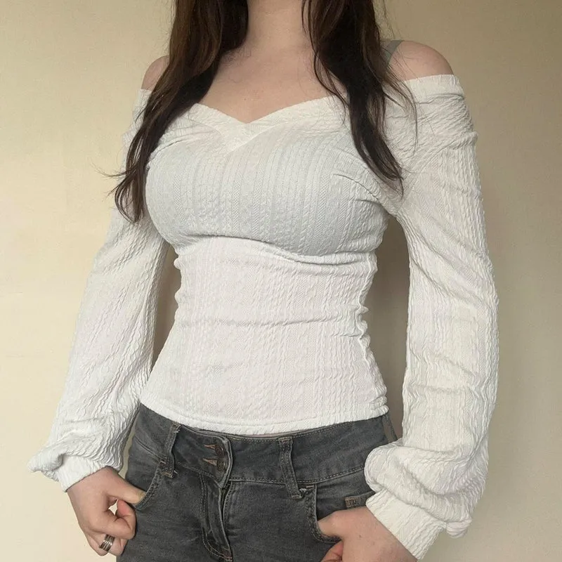 Grunge long sleeve v neck textured top