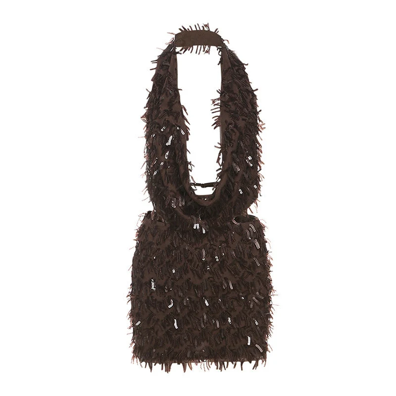 Glitter col halter rugloze minirokset