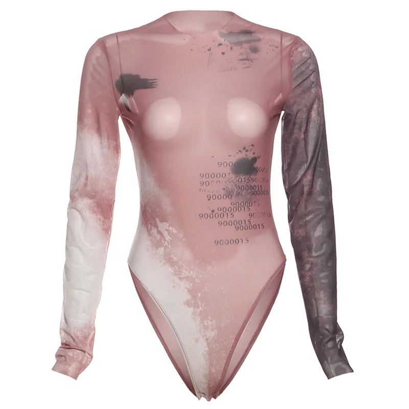 Body met lange mouwen, ronde hals en doorschijnende mesh-print