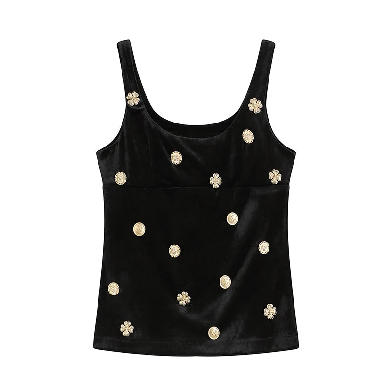 Goth velvet metal applique tank top