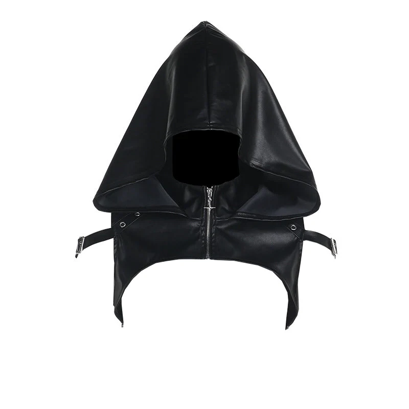 Goth PU leather zip-up hoodie top