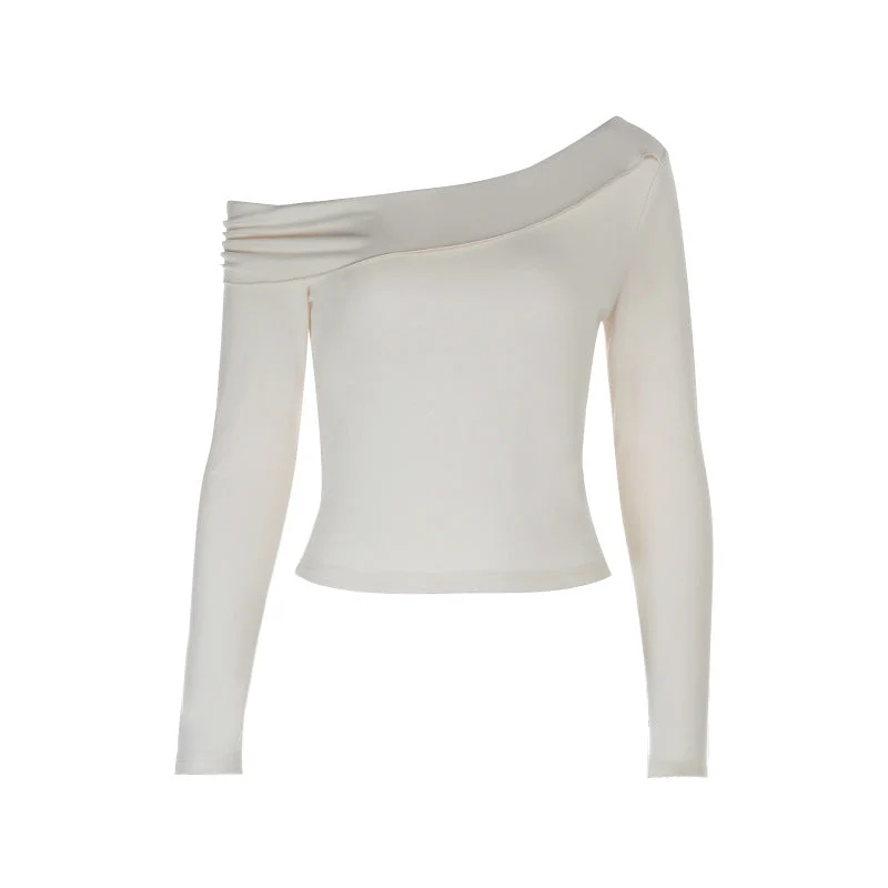 Grunge top met één schouder en plooien, effen kleur