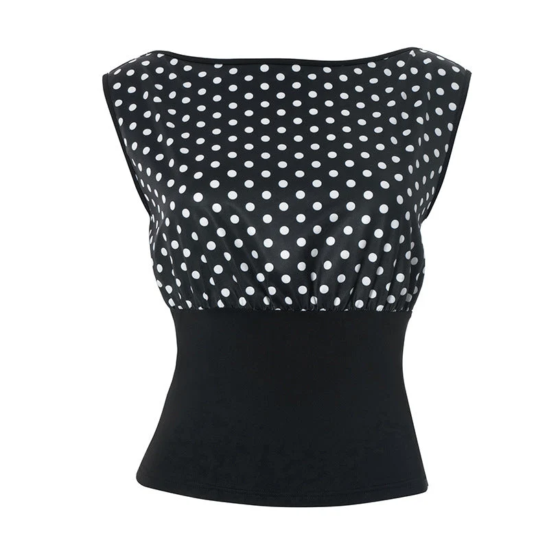 Y2K polka dot sleeveless backless top