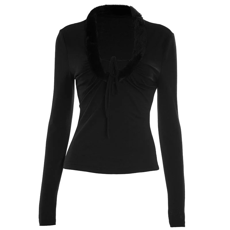 Grunge top met lange mouwen, pluizig en effen