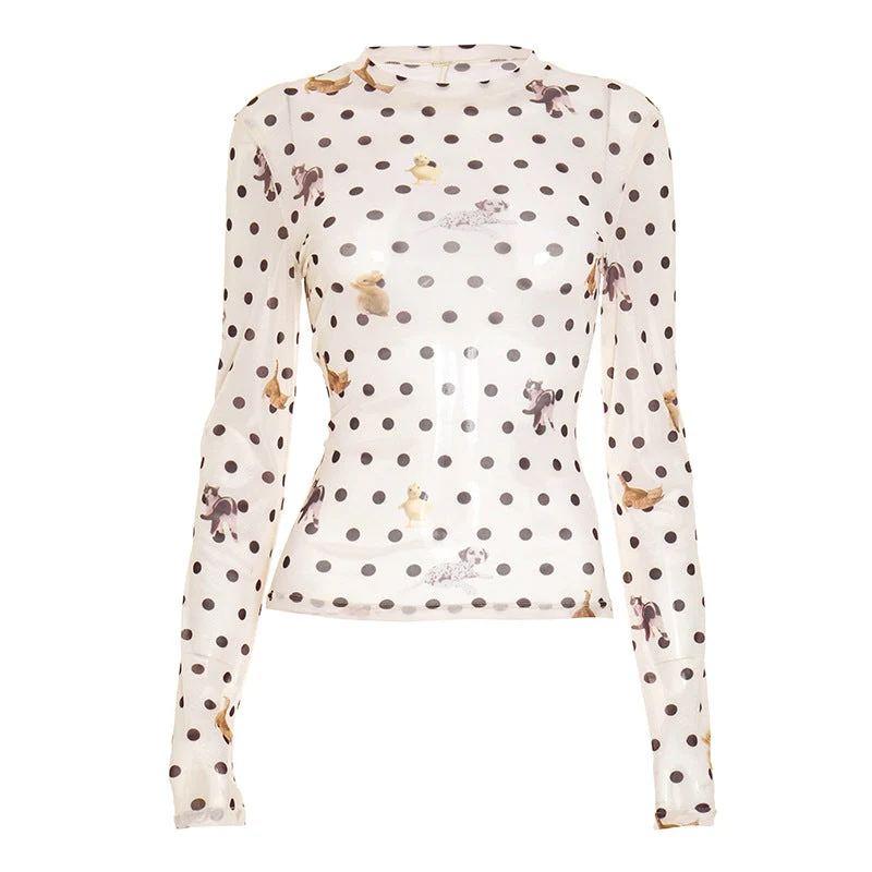 Goth long sleeve polka dot mesh top