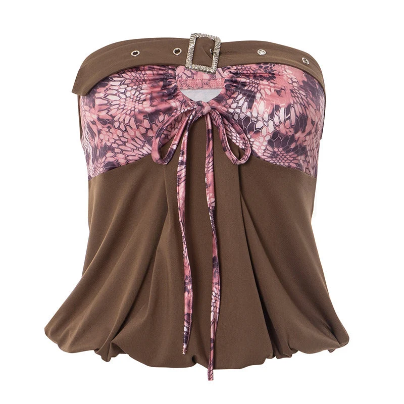 Goth print hollow out buckle tube top
