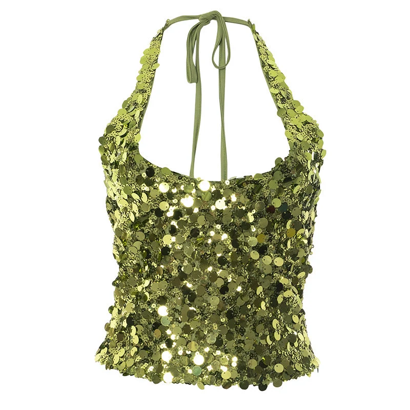 Halter glitter top met zelfstrik en open rug