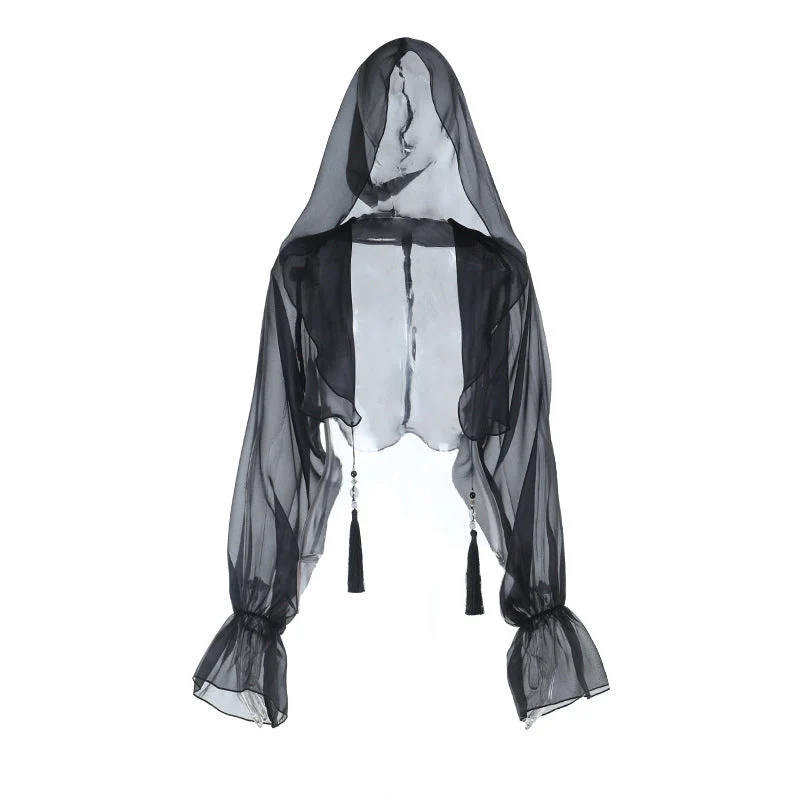 Hoodie lange mouwen chiffon doorschijnende top