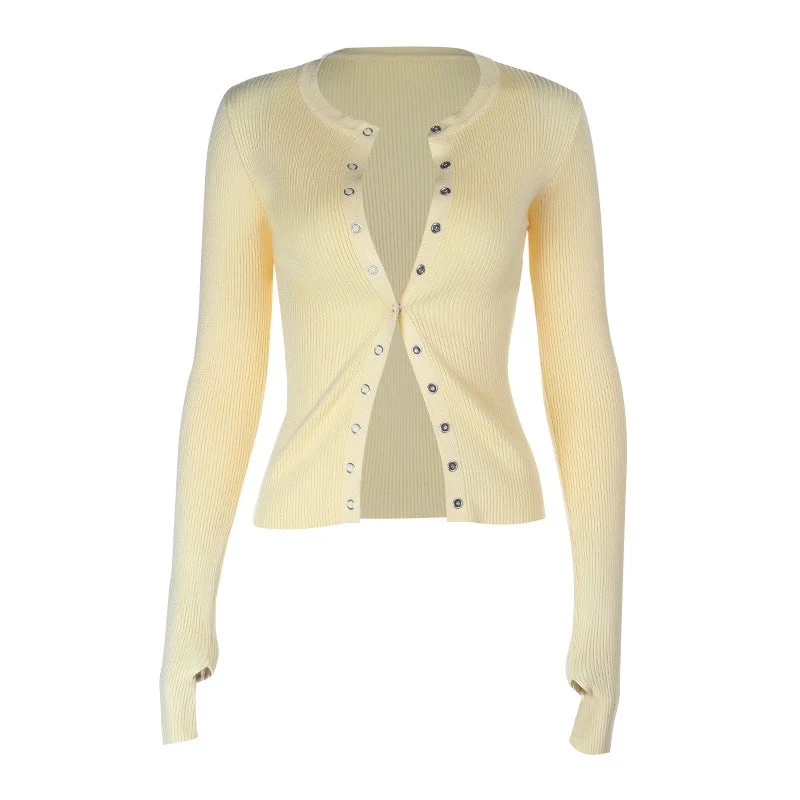 Grunge long sleeve button crewneck ribbed top