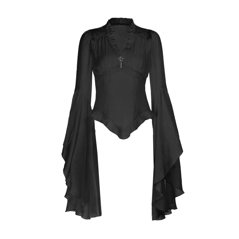 Grunge top met lange uitlopende mouwen en V-hals