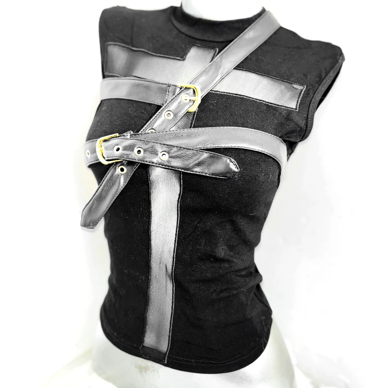 Goth crewneck sleeveless cross top