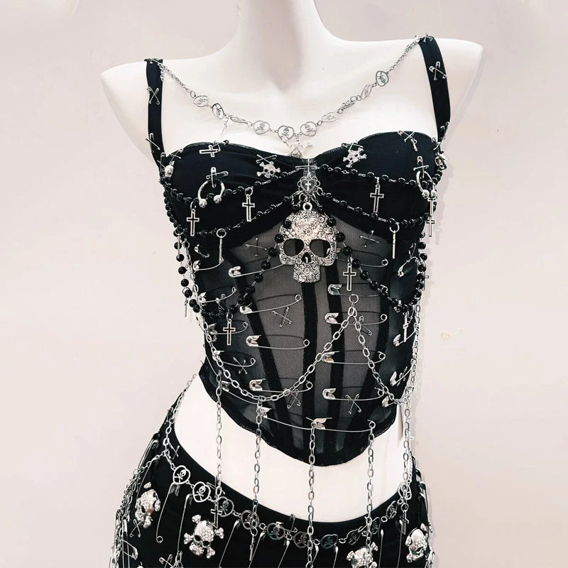 Metalen ketting schedel applicatie korset cami top