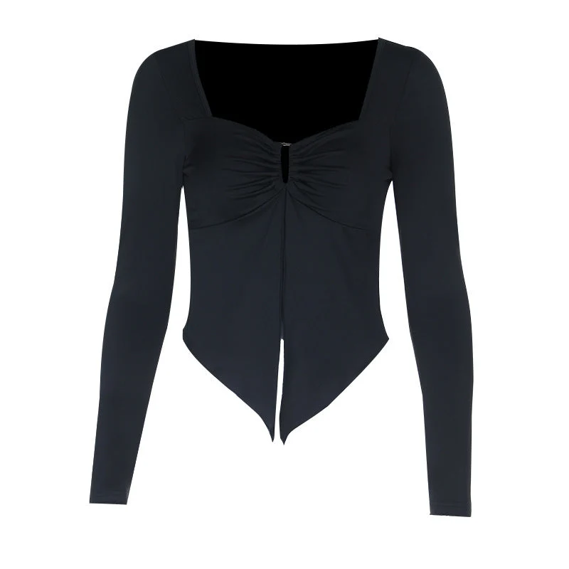 Gotische top met plooien en open details, lange mouwen