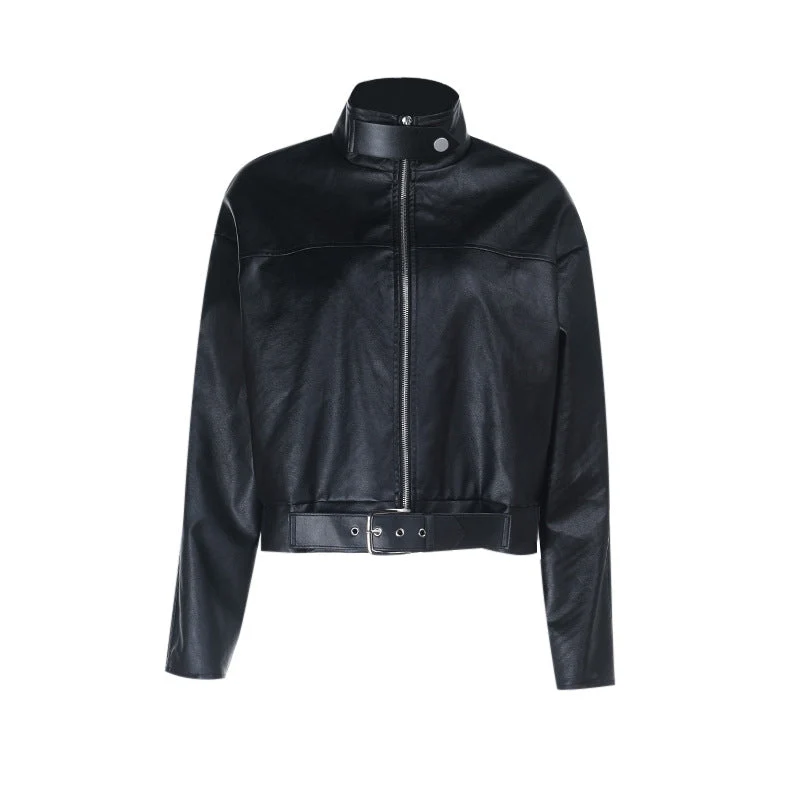 Goth PU leather zip-up coat top