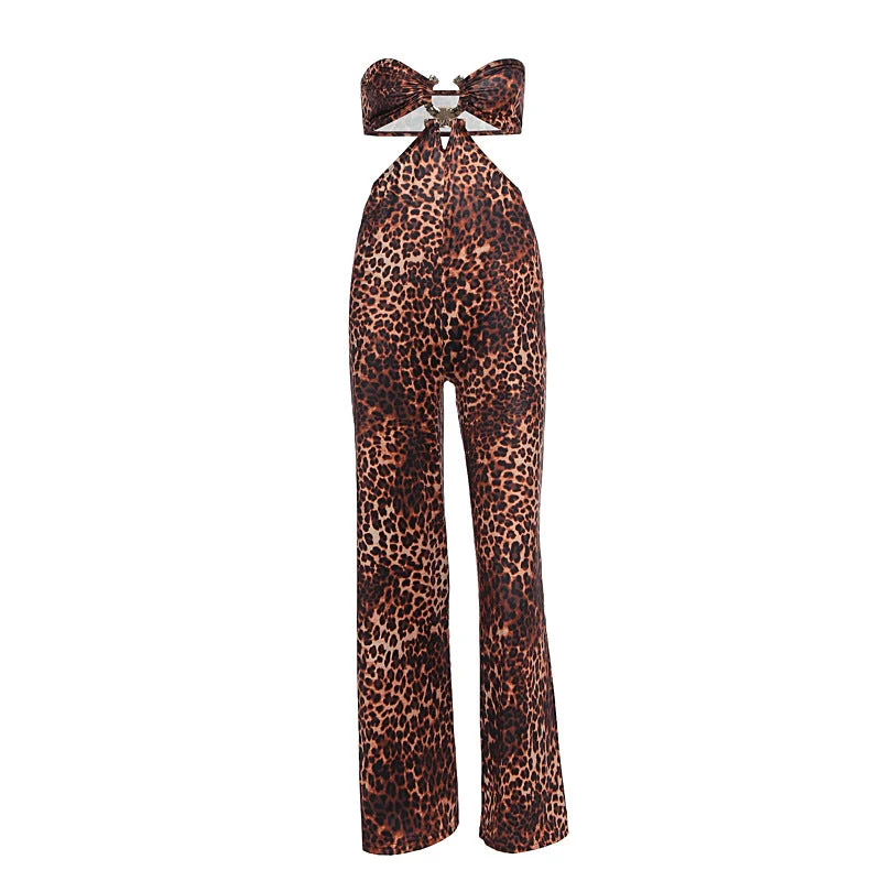 Gotische jumpsuit met luipaardprint en open details