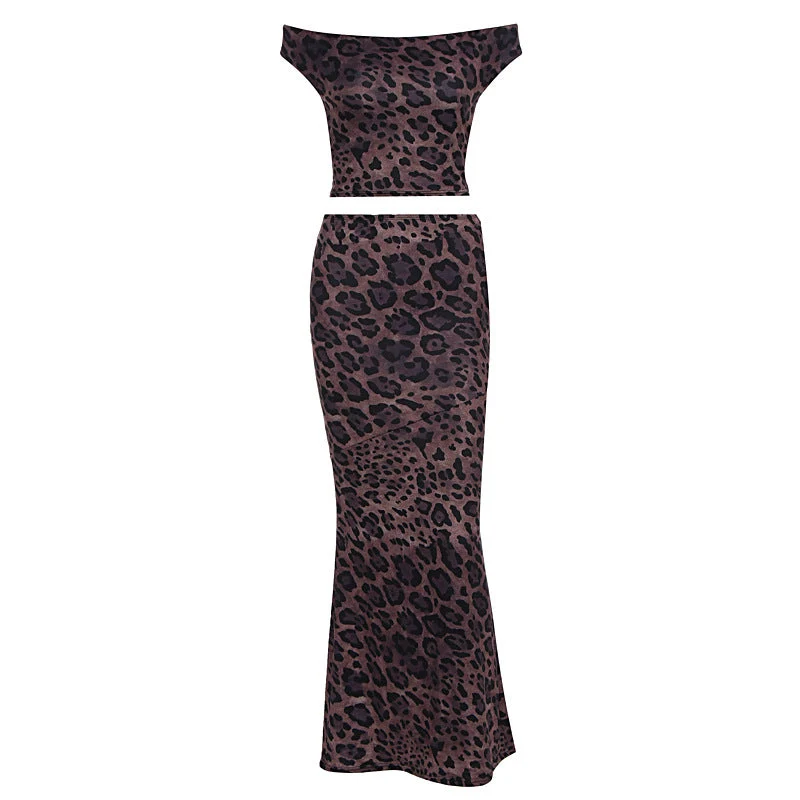 Set van maxi-rok met off-shoulder vetersluiting en luipaardprint