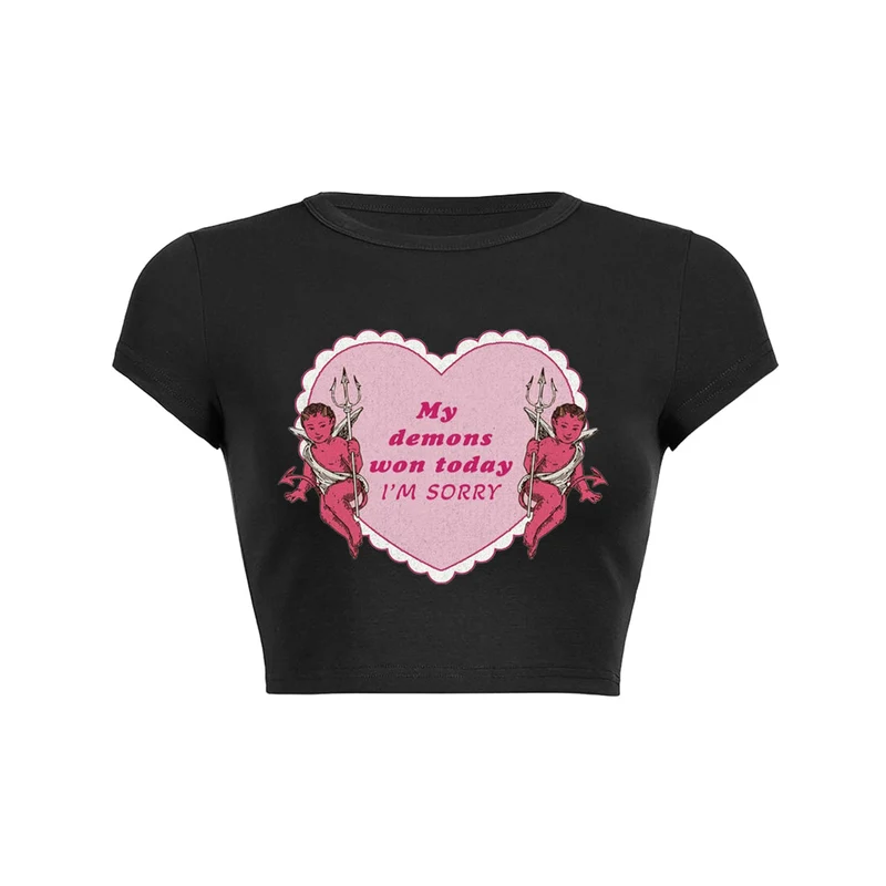Y2K my demons won graphic crop top