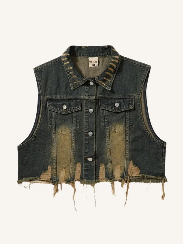 Versleten denim vest met gerafelde zoom
