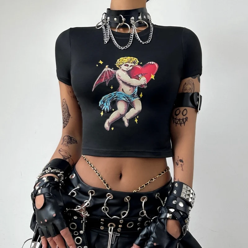 Goth cupid design crop top