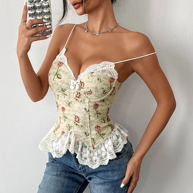 Fairycore cami top met kanten zoom en strik