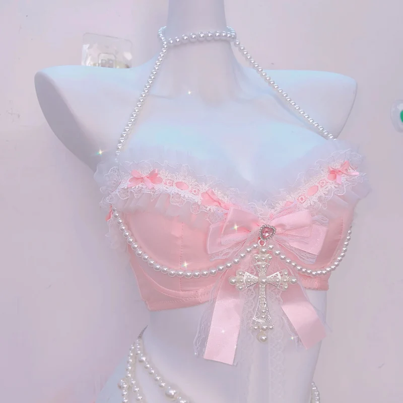 Fairycore bowknot beaded lace hem top