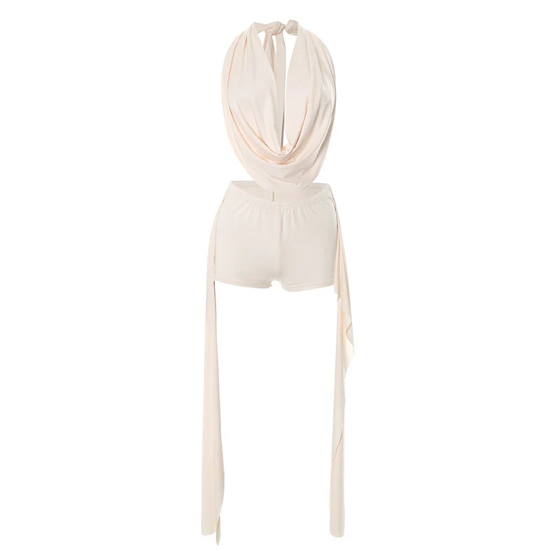 Y2K colkraag halterbroek met lage taille set