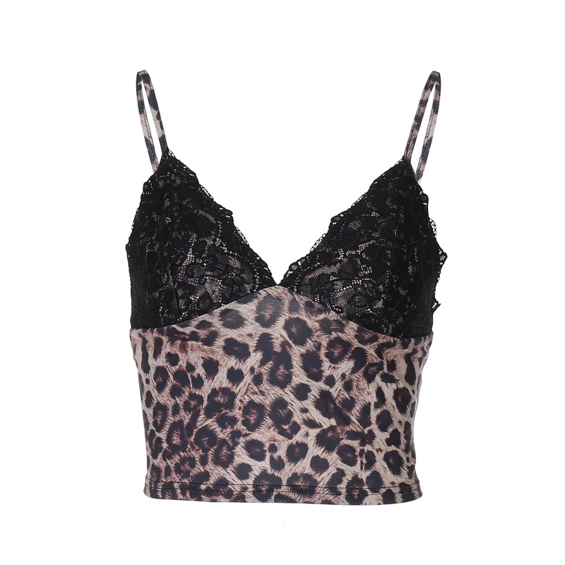 Fairycore cami top met luipaardprint en kanten zoom