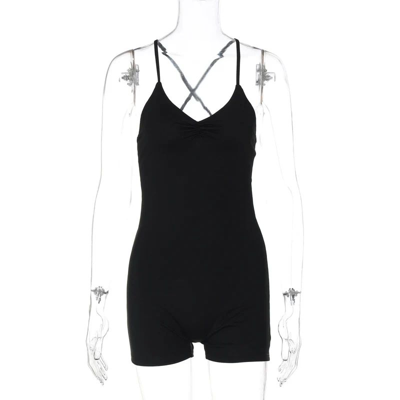 Gekruiste rug, gerimpelde V-hals cami romper