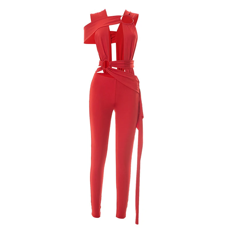 Gotische jumpsuit met onregelmatige O-ring en holle binnenkant