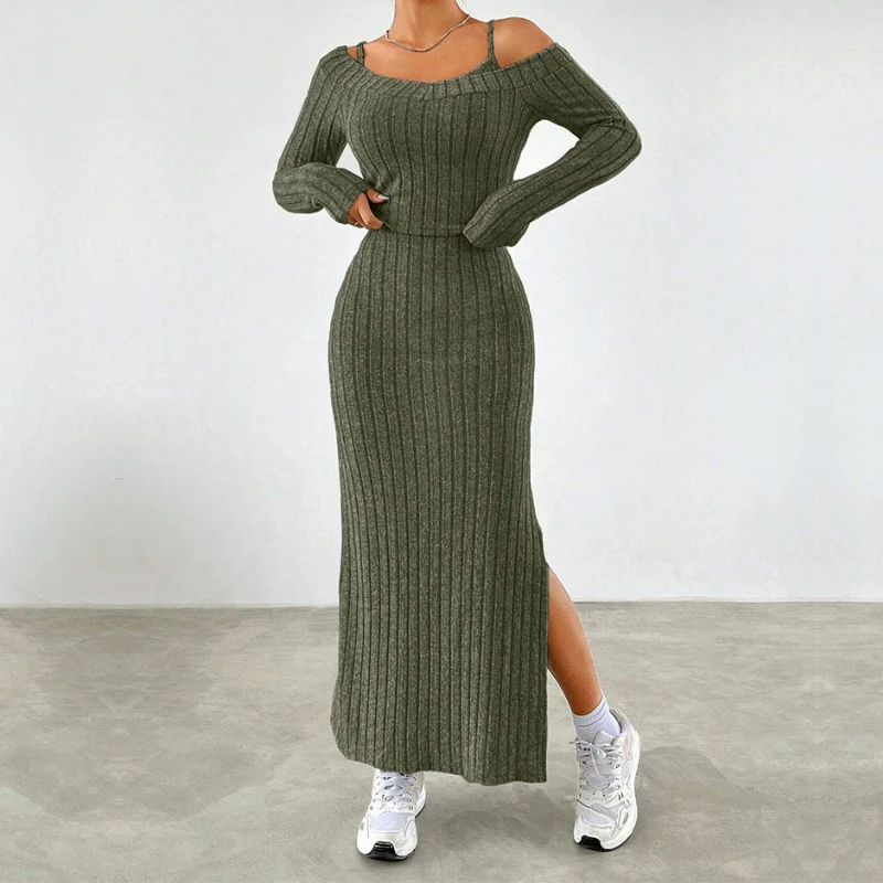 Goth long sleeve slit maxi dress
