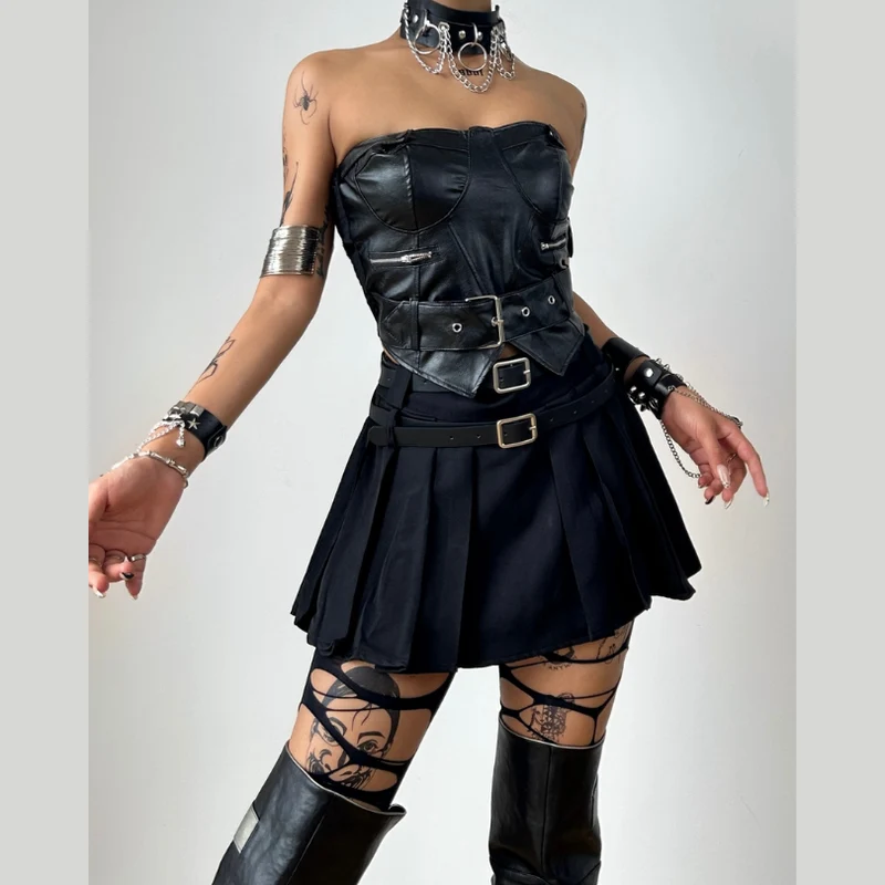 Goth minirokje van geplooid PU-leer