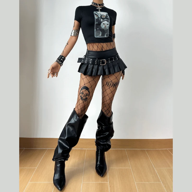 Y2K Urban Feline Squad crop top baby tee