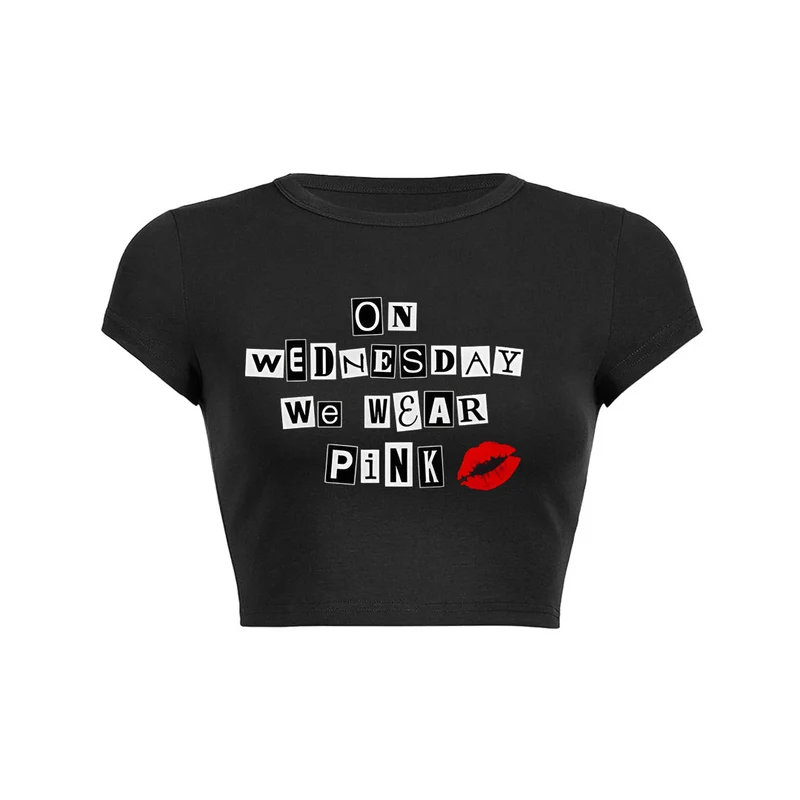 Woensdag Pink Kiss Crop Top Baby Tee