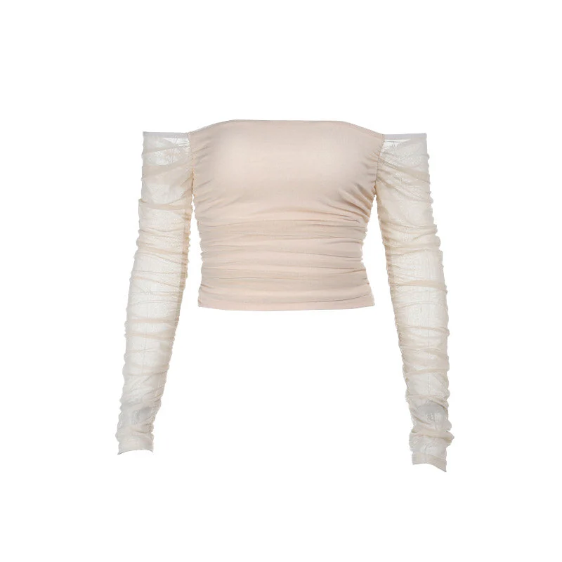 Gotische off-shoulder tube top van geplooid mesh
