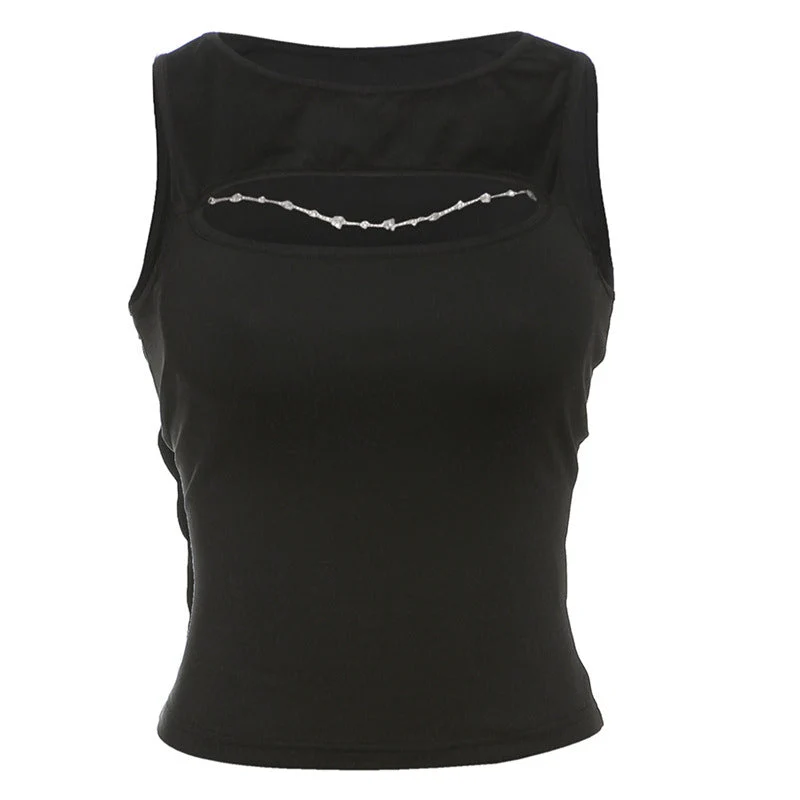 Ronde hals, holle metalen ketting, solide top