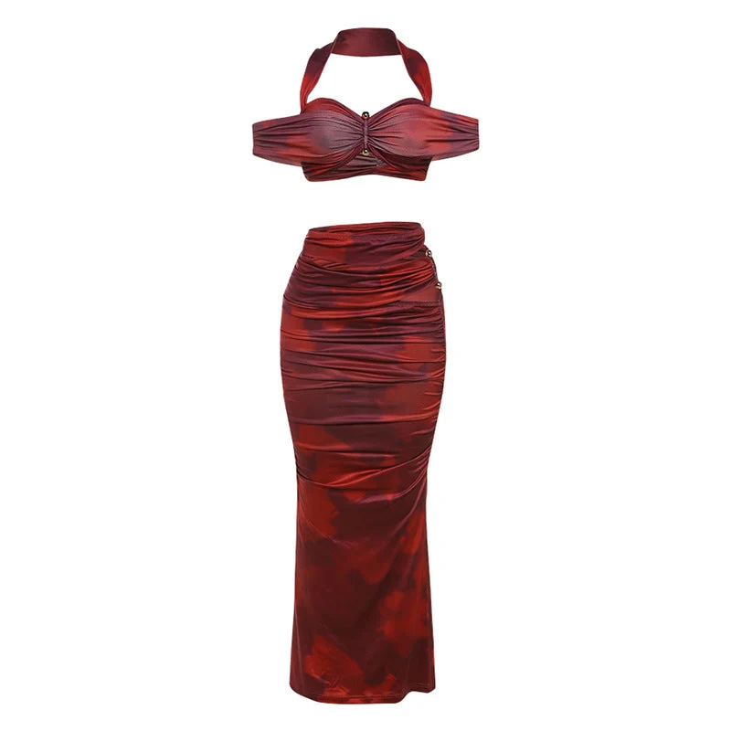 Gotische halterrok met ruches en open details, maxi-rok set