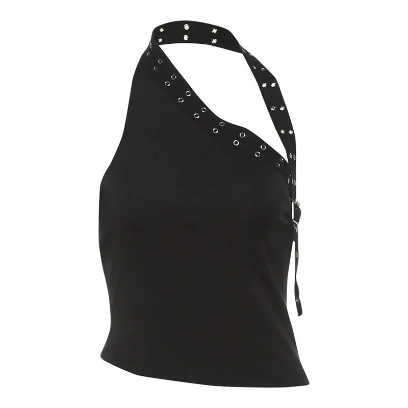 Grunge haltertop met gesp en open rug