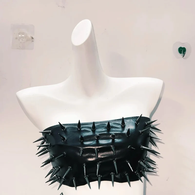 Goth rivet belt skull applique tube top
