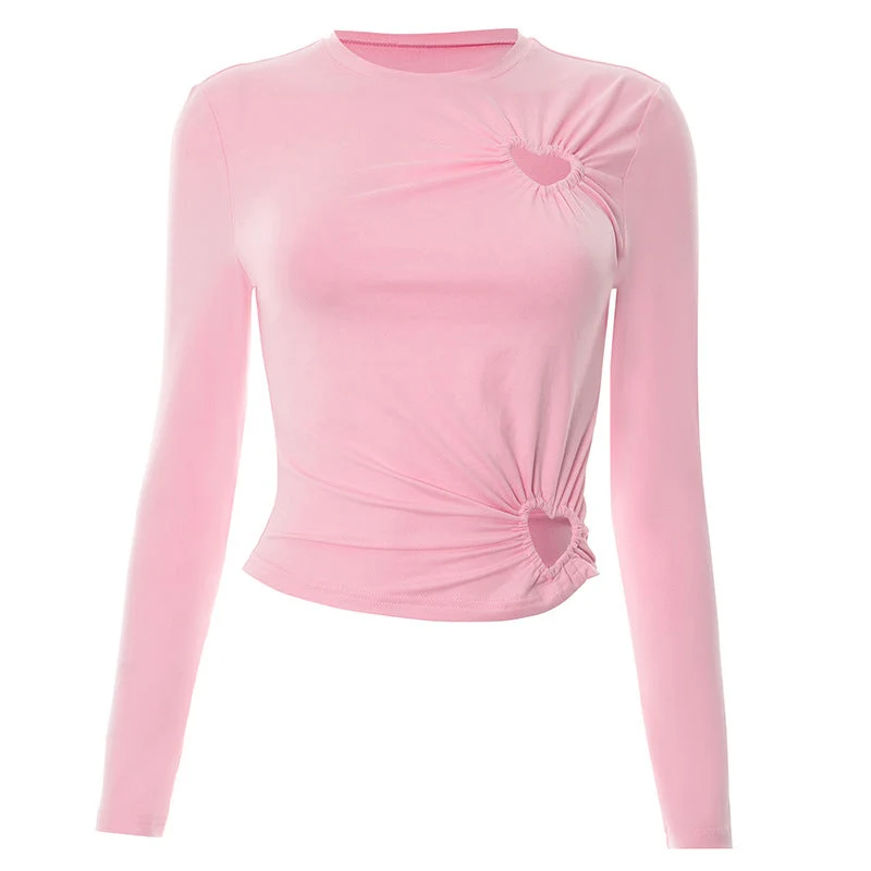 Grunge long sleeve hollow out ruched top