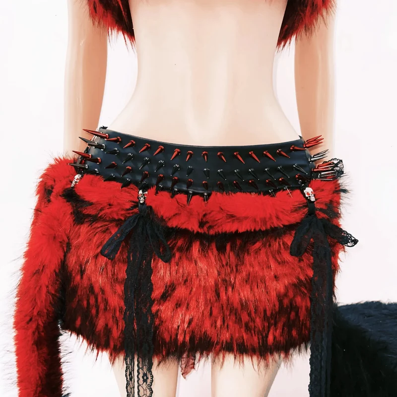 Fairycore pluizige tube top met doodskop en ritssluiting, gemaakt van kant