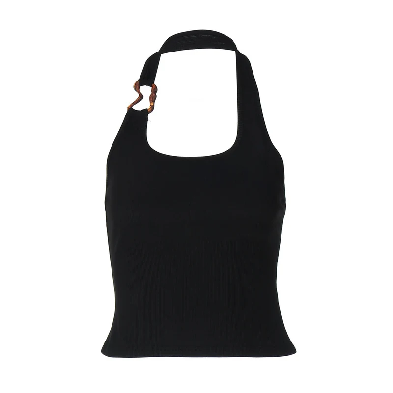 Grunge u neck metal applique backless top