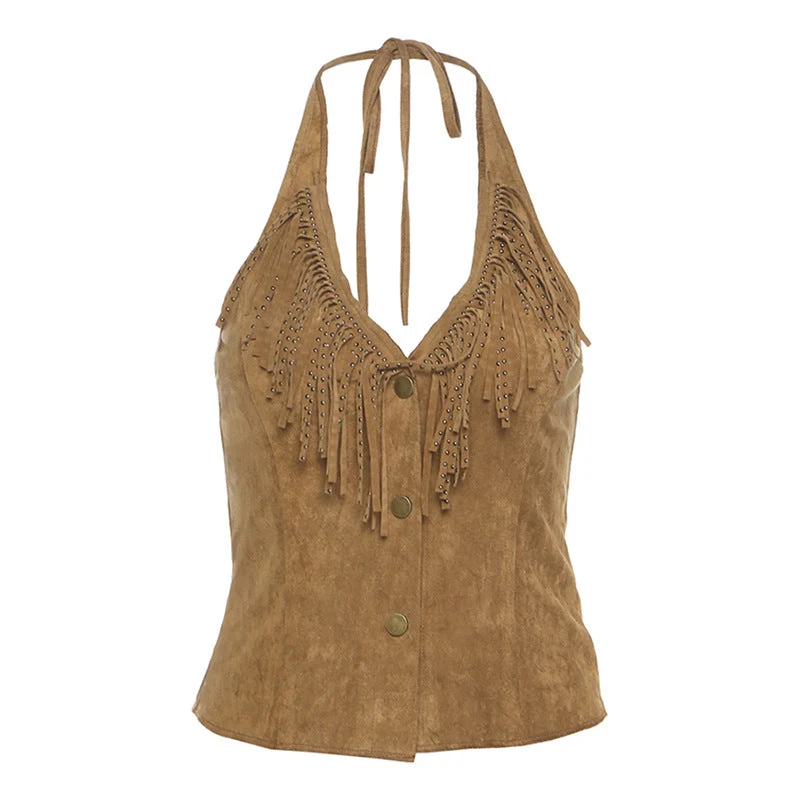 Grunge haltertop met kwastjes en V-hals