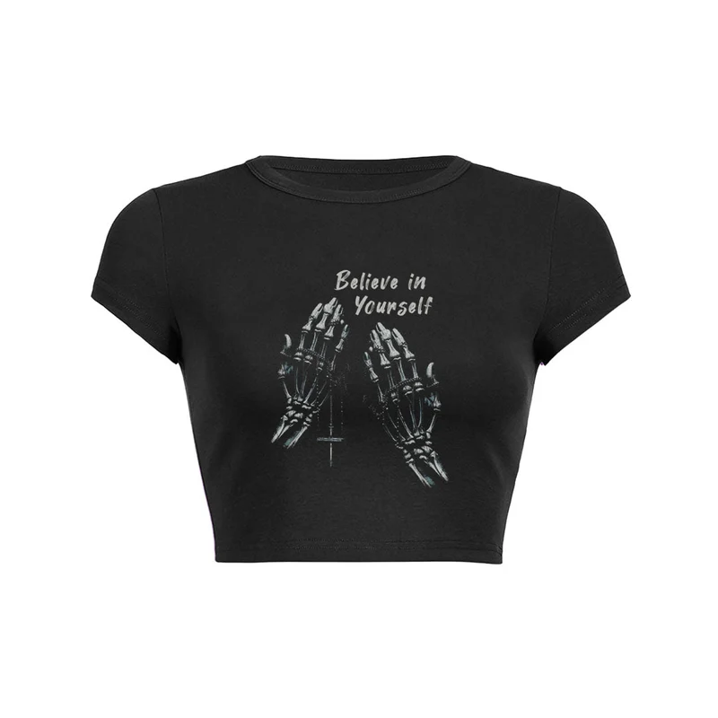 Y2K skelet handen graphic crop top