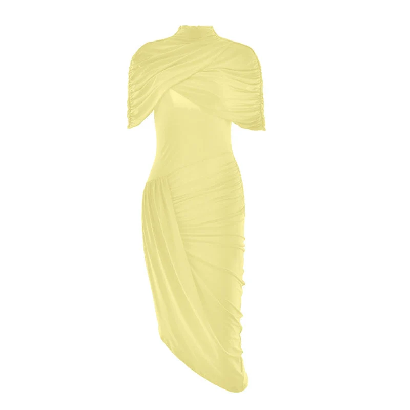Grunge ruched u neck shrug maxi dress