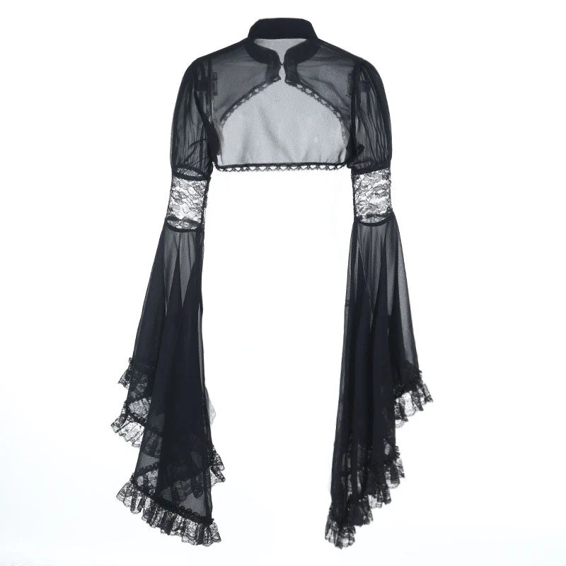 Fairycore chiffon kanten zoom doorschijnende top