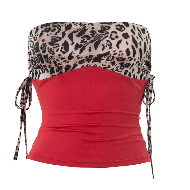 Grunge tube top met plooien en luipaardprint