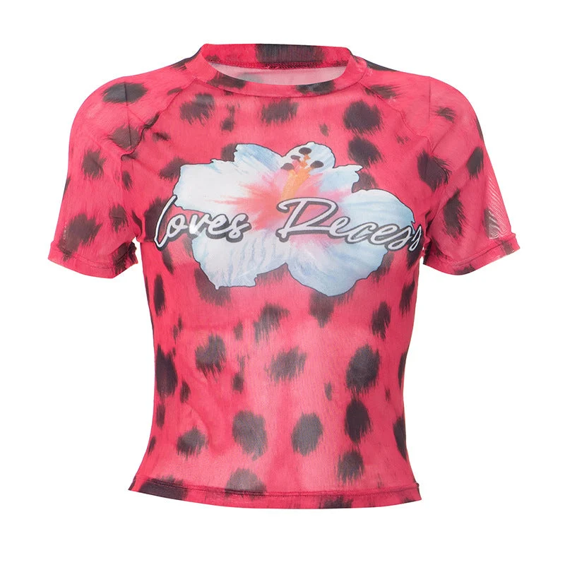 Grunge top met luipaardprint en korte mouwen