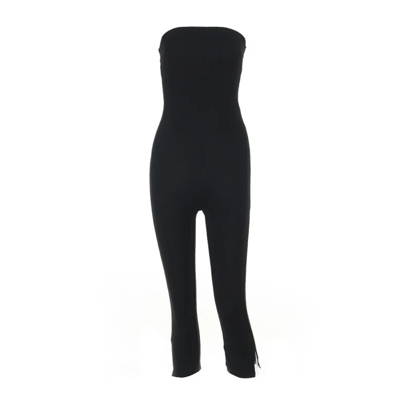 Gotische jumpsuit met open rug en korset en split