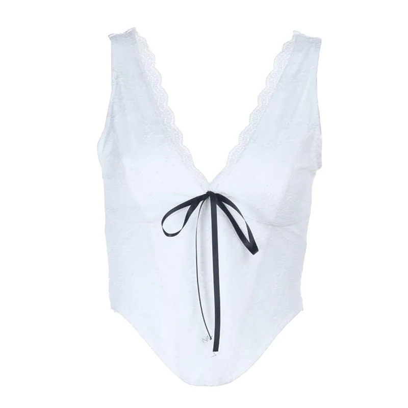 Fairycore tanktop met kanten zoom en lint